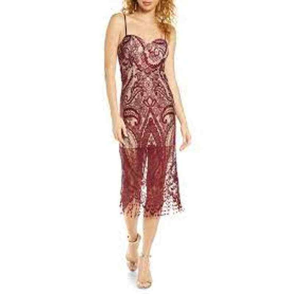 LULUS Love Myself Bustier burgundy cocktail dress Womans size Small, midi length